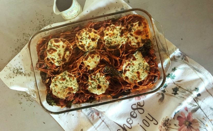 Spaghetti Bake with Balsamic Glaze